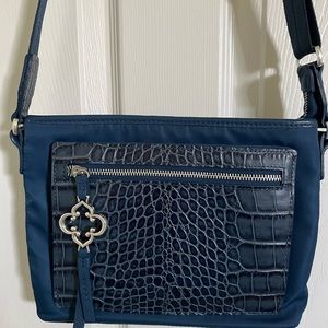 Brighton Tate Organizer Blue Microfiber/Croc Crossbody Handbag